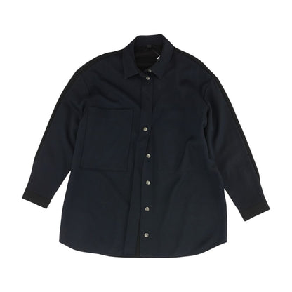 Navy Color Block Long Sleeve Button Down