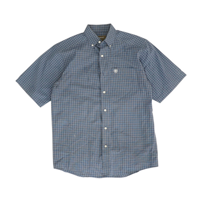 Blue Plaid Short Sleeve Button Down