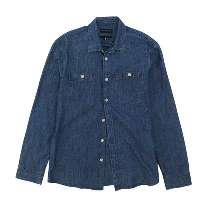 Blue Solid Long Sleeve Button Down