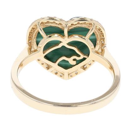 5 Ct 14K Gold Malachite Heart With Diamond Accented Halo Cocktail Ring