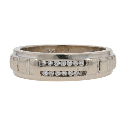 1/10 Ct 14K White Gold Diamond Channel Set Ridged Band