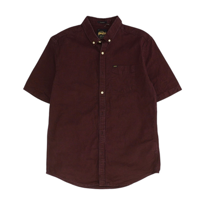 Burgundy Check Short Sleeve Button Down