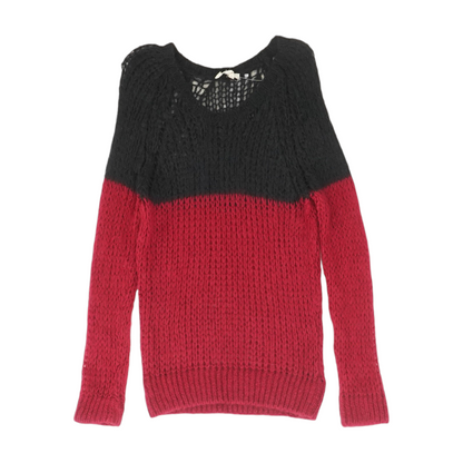Red Color Block Pullover Sweater