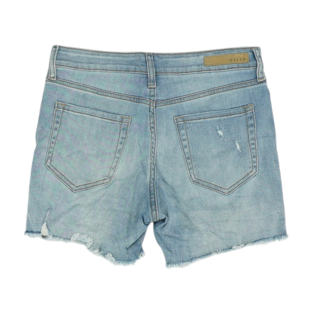 Blue Solid Denim Shorts