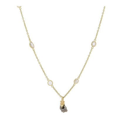 18K Gold Stationed Polki Diamond With Rough Diamond Pendant Necklace