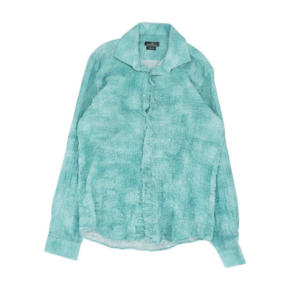 Blue Solid Long Sleeve Button Down