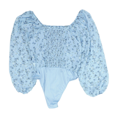 Blue Floral Bodysuit Blouse