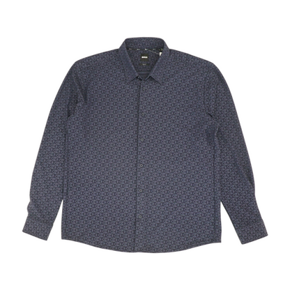 Navy Geometric Long Sleeve Button Down