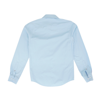 Blue Solid Long Sleeve Button Down