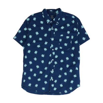 Navy Print Short Sleeve Button Down