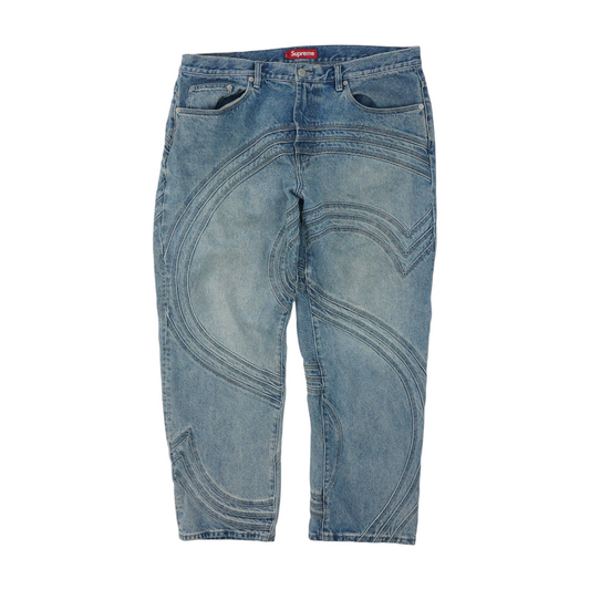 Spring-Summer 2024 Washed Blue S-Logo Loose Fit Jean