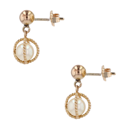 14K Yellow Gold Cultured Pearl Drop Earrings