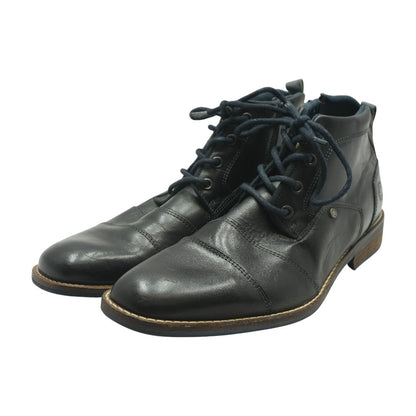 Navy Leather Lace Up Boots