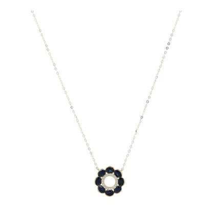 14K Gold Sapphire And Diamond Wreath Pendant Necklace