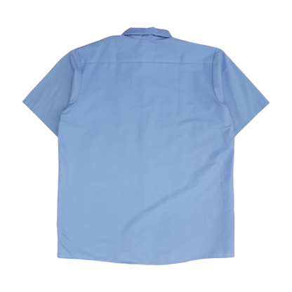 Blue Solid Short Sleeve Button Down
