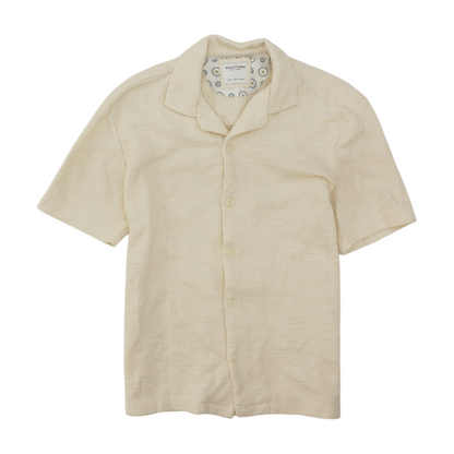 Beige Solid Short Sleeve Button Down