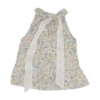 White Floral Sleeveless Blouse