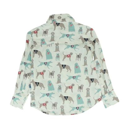 White Graphic Long Sleeve Button Down