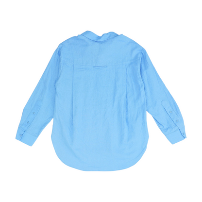 Blue Solid Long Sleeve Button Down