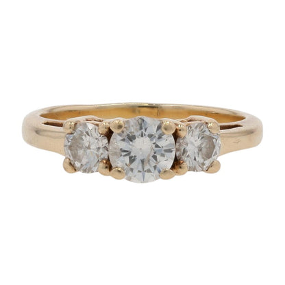 7/8 Ct 14K Gold Round Three Diamond Engagement Ring
