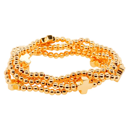 Gold Tone Cross And Bead Stack Bracelet