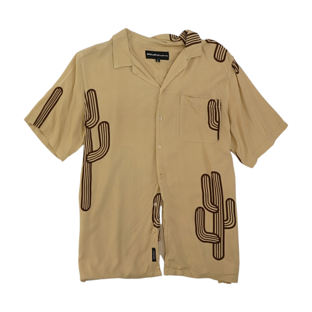 Tan Solid Short Sleeve Button Down