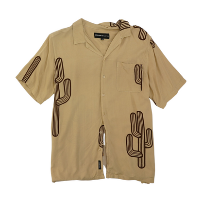 Tan Solid Short Sleeve Button Down