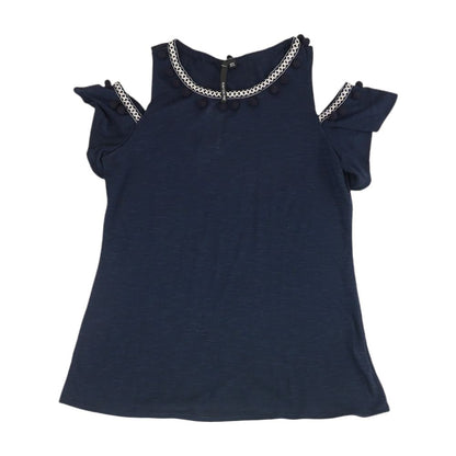 Navy Solid Short Sleeve Blouse