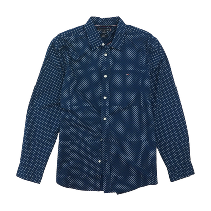 Navy Polka Dot Long Sleeve Button Down