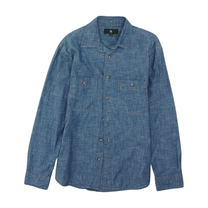 Blue Solid Long Sleeve Button Down