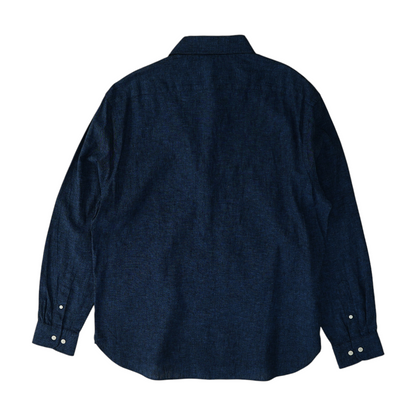 Blue Solid Long Sleeve Button Down