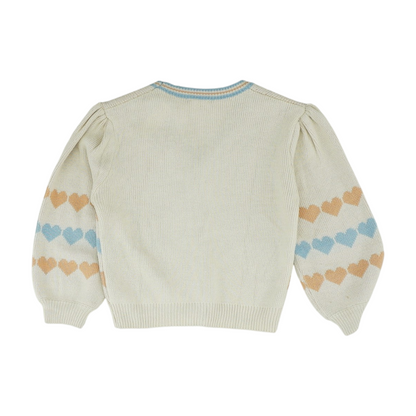 Beige Hearts Cardigan Sweater