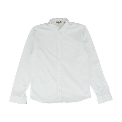 White Solid Long Sleeve Button Down