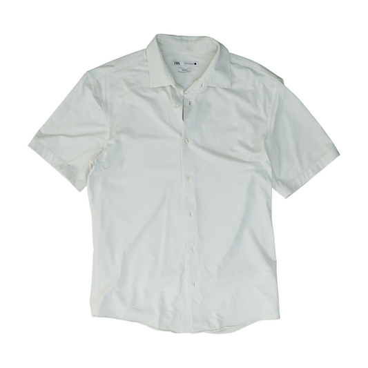 White Solid Short Sleeve Button Down