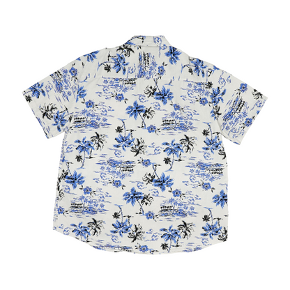 White Tropical Short Sleeve Button Down
