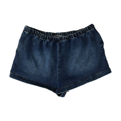 Blue Solid Denim Shorts