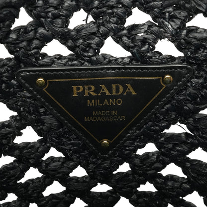 Black Crocheted Raffia Tote Bag
