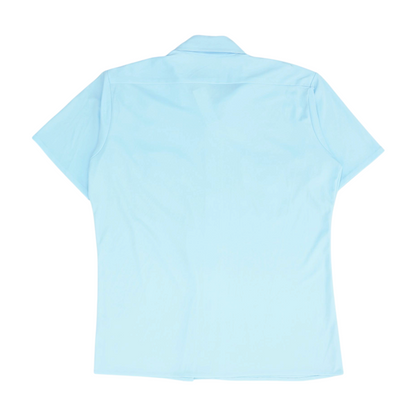 Blue Solid Short Sleeve Button Down