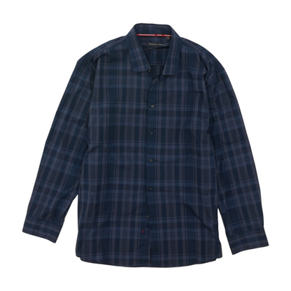 Navy Plaid Long Sleeve Button Down
