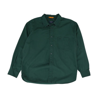 Green Solid Long Sleeve Button Down