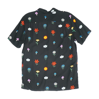 Black Floral Short Sleeve Button Down