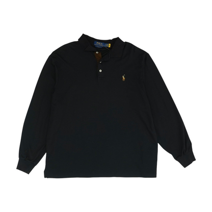 Black Solid Long Sleeve Polo