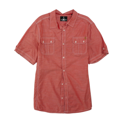 Red Solid Short Sleeve Button Down