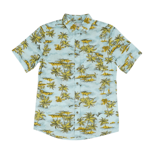 Blue Graphic Short Sleeve Button Down