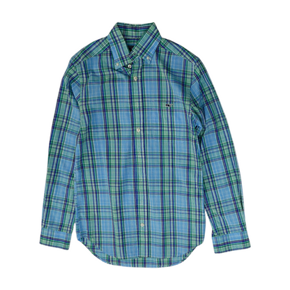 Blue Plaid Long Sleeve Button Down