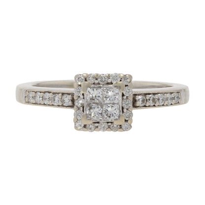 1/5 Ct 10K White Gold Princess Cut Diamond Cluster Engagement Ring