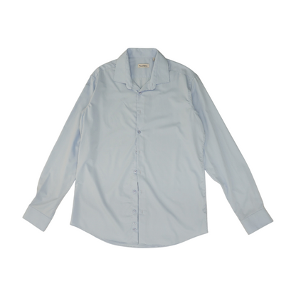 Blue Solid Long Sleeve Button Down