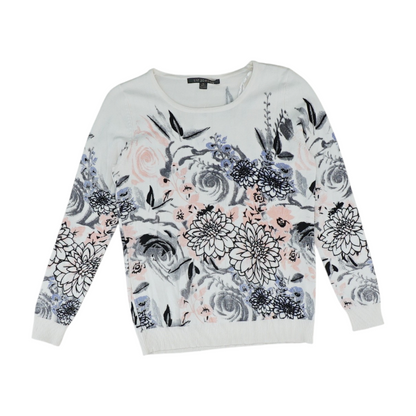 White Floral Pullover Sweater