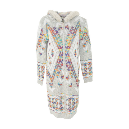 Beige Abstract Cardigan Sweater