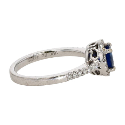 18K White Gold Ring with Dark Blue Round Center & Diamond Accented Shank